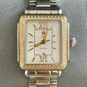 Michele TwoTone Deco Diamond Watch 18mm 3Link Stainless Bracelet + leather band.